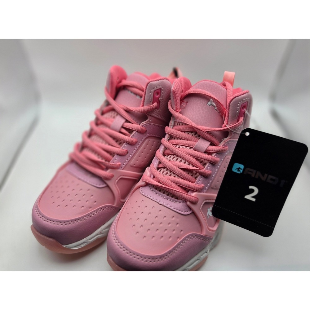 AND1 Pink High Top Basketball Sneakers Youth Size 2 Comfort Padded Insole NEW